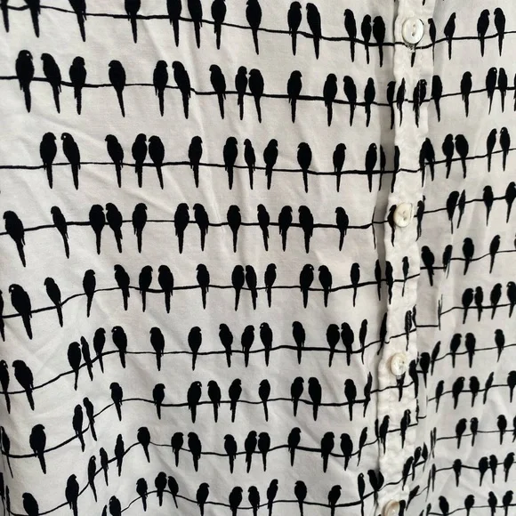 🐦‍⬛ Jane and Delancey 🐦‍⬛ Black and White Bird on a Wire print button down shirt - Picture 2 of 8